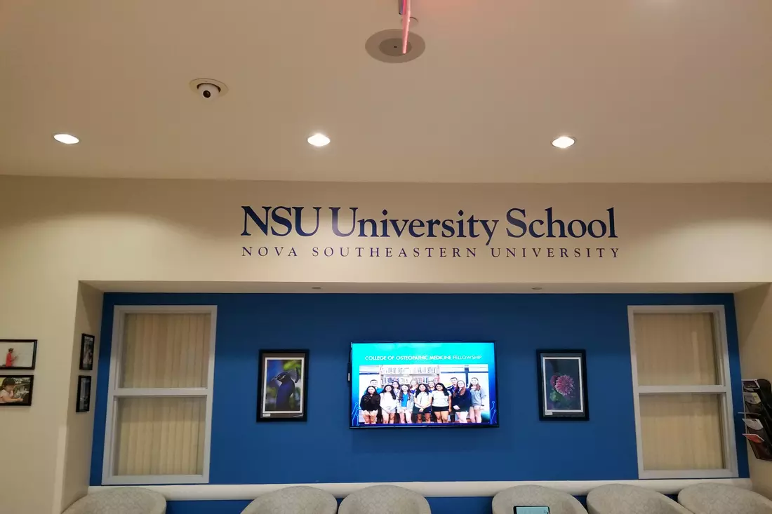 NSU University School Interior — Prestigious Education in Florida Interior of NSU University School with logo on the wall