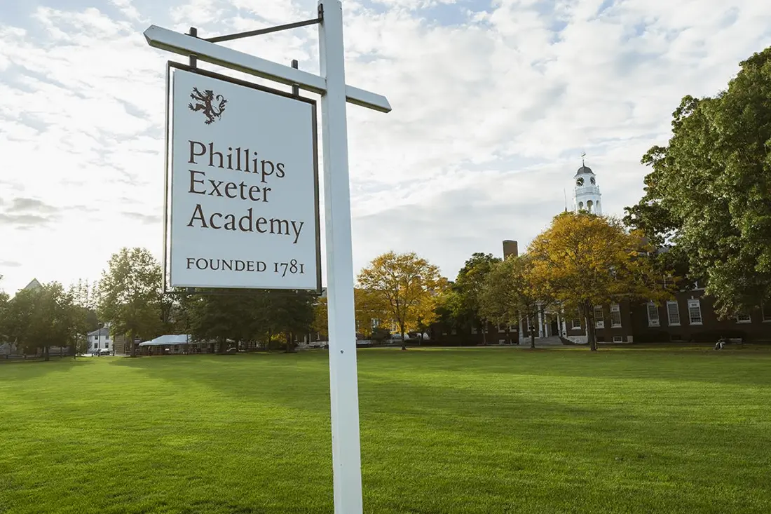 Phillips Exeter Academy Sign Phillips Exeter Academy sign with academic buildings in the background