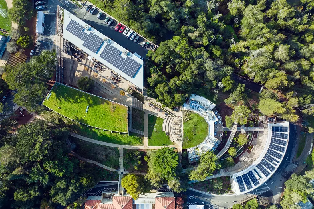 The Nueva School in Hillsborough — top view The Nueva School in Hillsborough from a bird's-eye view