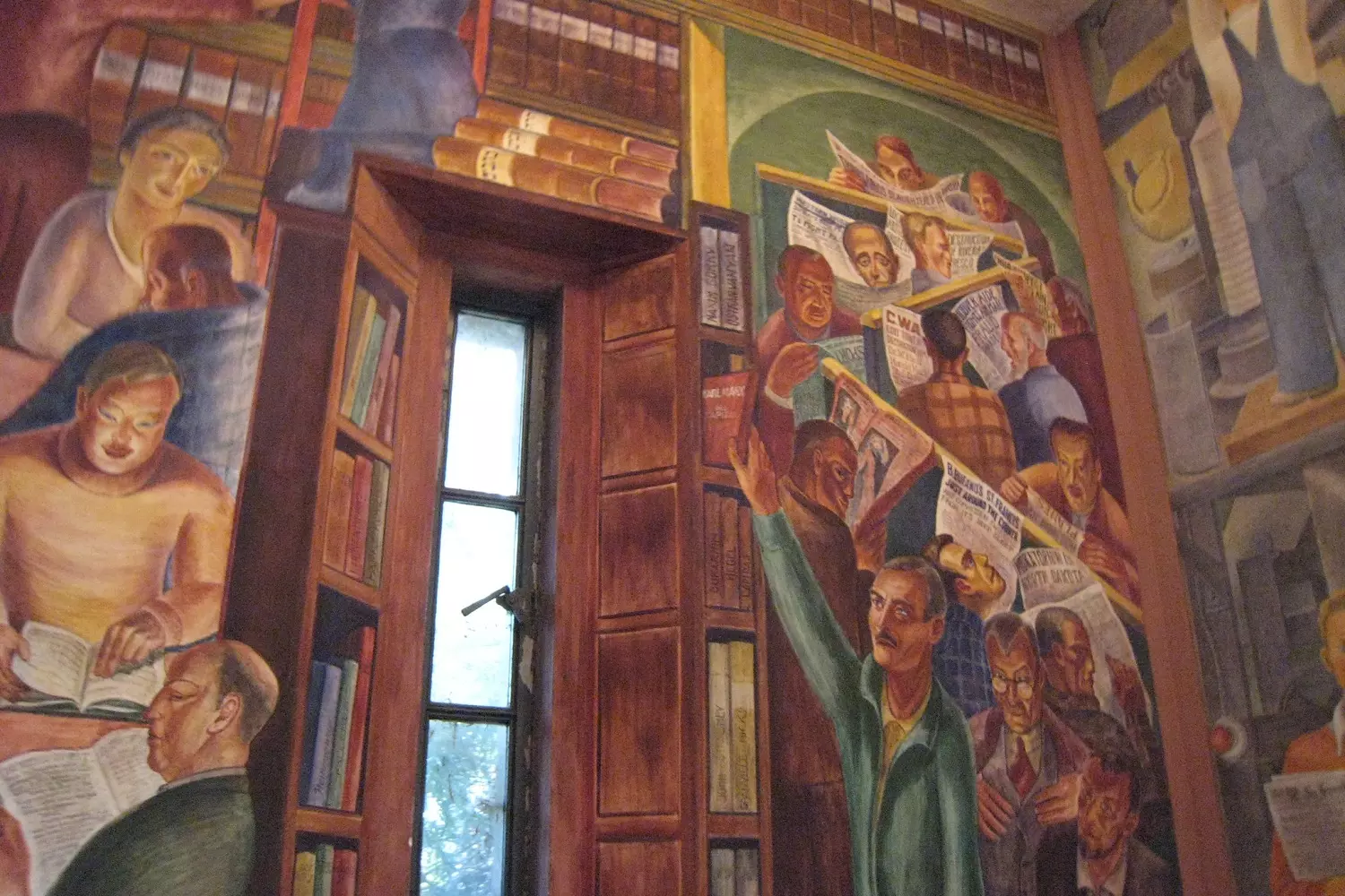 Unique frescoes inside Coit Tower Murals on the walls of Coit Tower dedicated to the life of the city