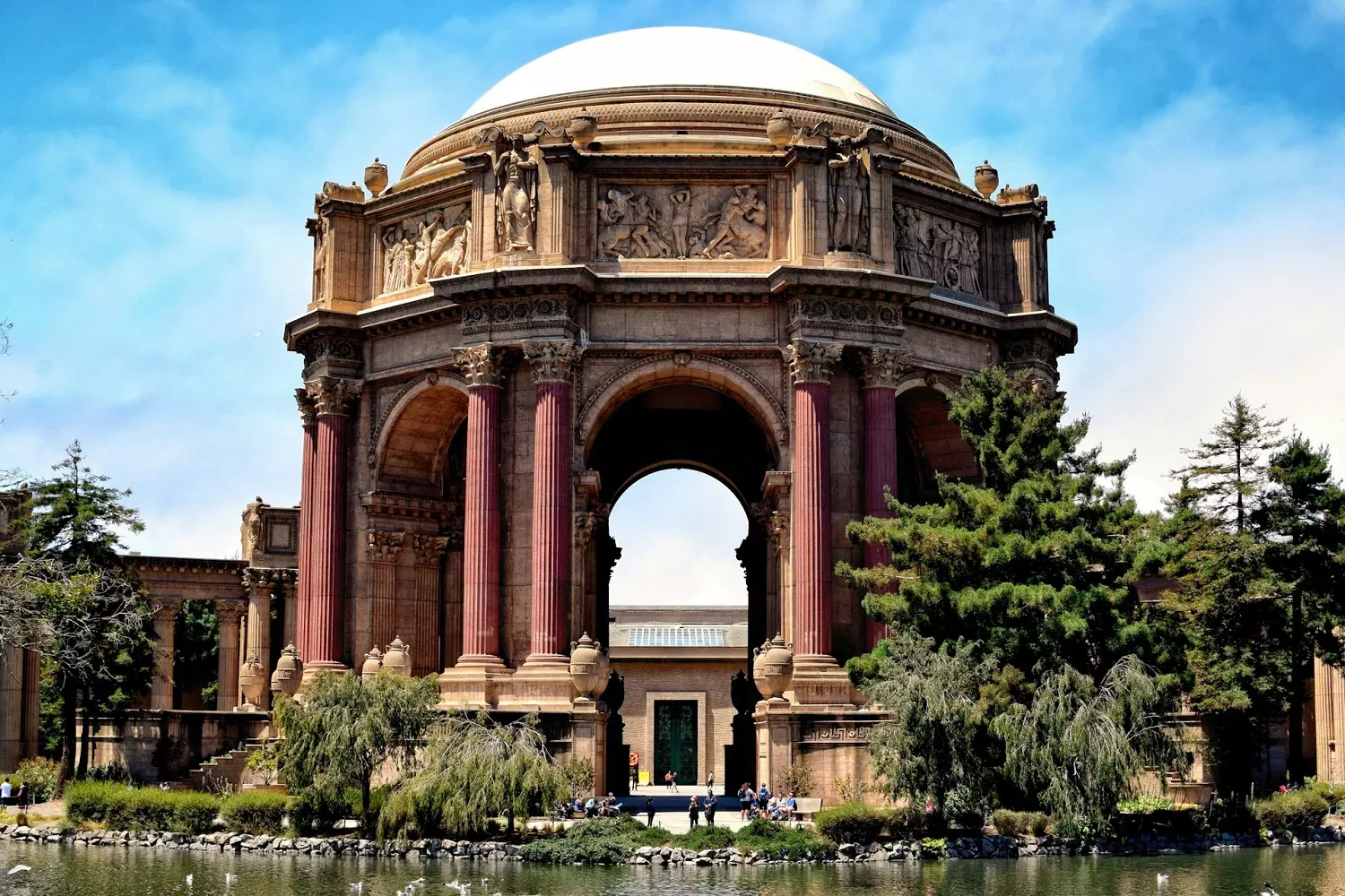 Palace of Fine Arts in San Francisco Architectural style of the Palace of Fine Arts against the blue sky