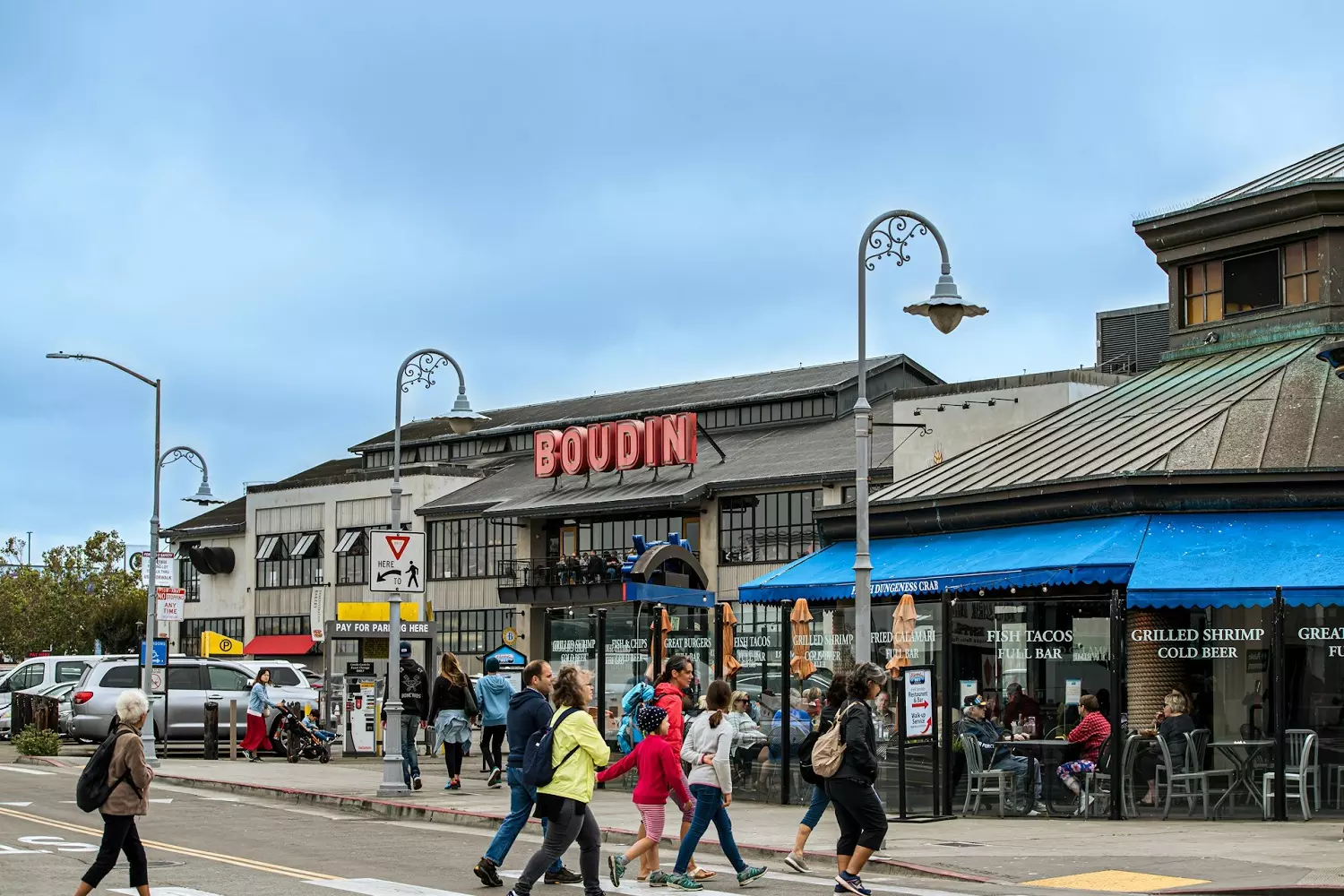 Colorful shops and restaurants at Pier 39 in San Francisco Shops and restaurants at Pier 39