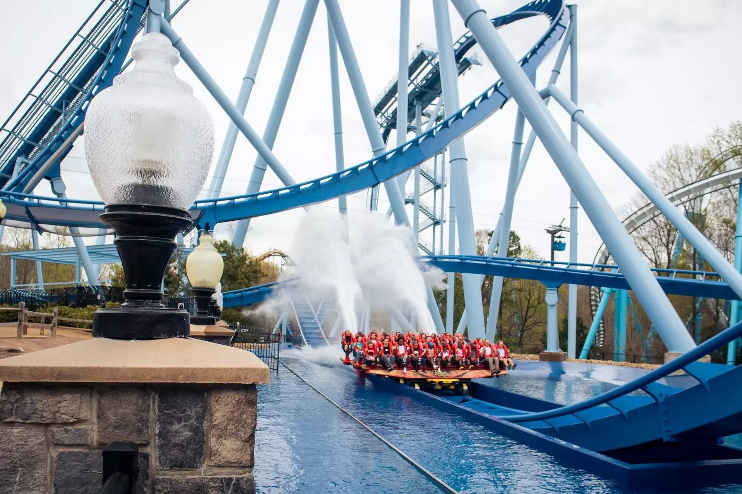 Thrilling Water Slide at Busch Gardens Waterpark An adrenaline-pumping water slide with steep twists and splashdowns! Riders scream with joy under the Florida sun at Busch Gardens’ aquatic playground