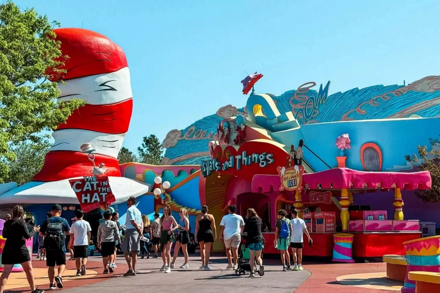 The Cat in the Hat Land at Islands of Adventure park — a magical world of Dr. Seuss The vibrant themed area of "The Cat in the Hat" at Islands of Adventure water park, featuring recognizable elements from Dr. Seuss's books and kid-friendly attractions