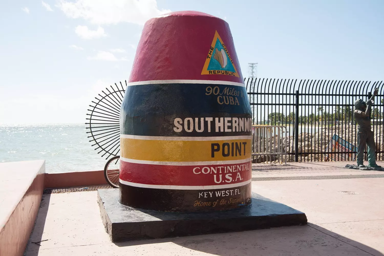 The Southernmost Point in Key West The Southernmost Point Buoy with the inscription "90 miles to Cuba"