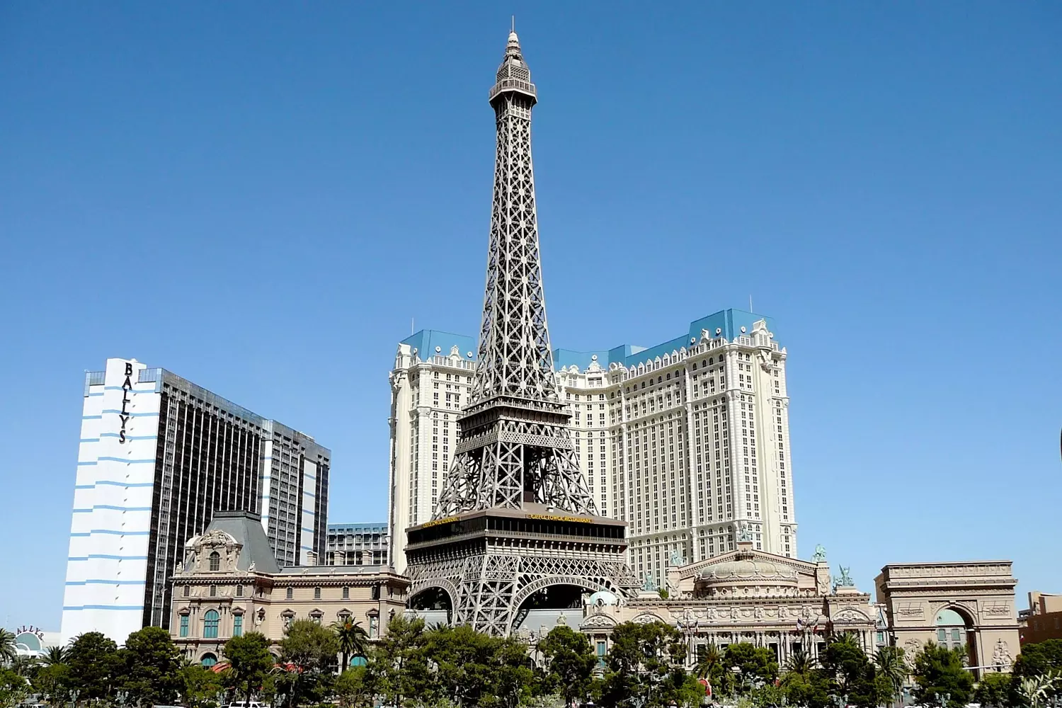 The Eiffel Tower at Paris Las Vegas A replica of the Eiffel Tower in front of the Paris Las Vegas Hotel