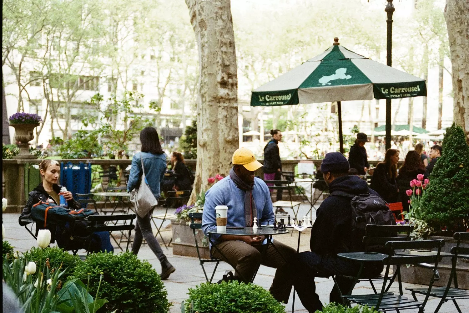 An outdoor cafe in Bryant Park Visitors relaxing at an outdoor cafe in Bryant Park