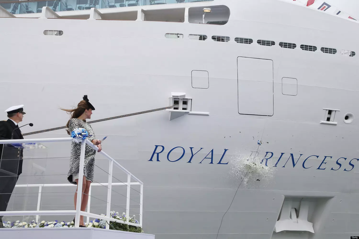 The Duchess of Cambridge Kate Middleton launches the Royal Princess cruise ship Kate Middleton at the christening ceremony of the Royal Princess cruise ship