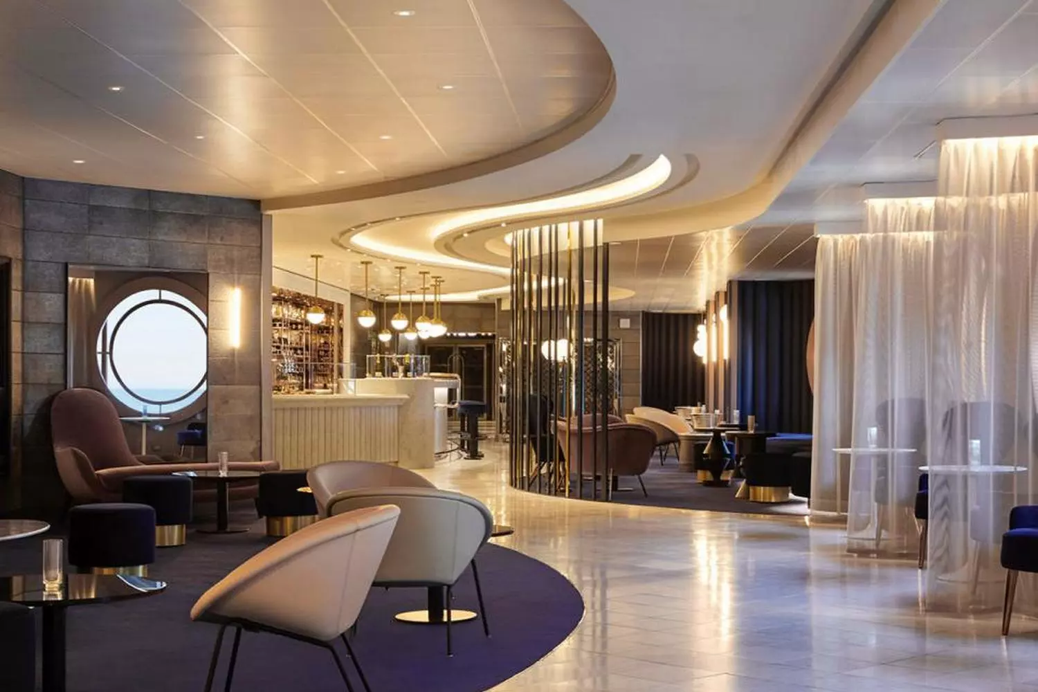 Fine Dining at Sea: Valiant Lady's Exquisite Restaurant Experience | Virgin Voyages Elegant restaurant aboard Valiant Lady cruise ship featuring modern design and gourmet dining experience