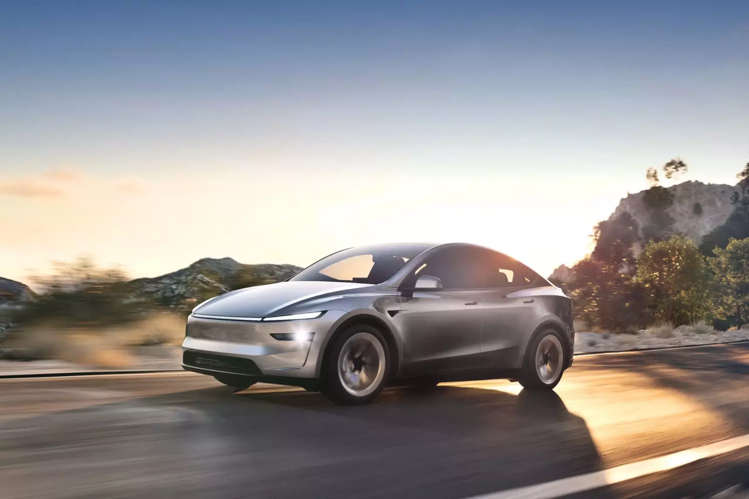 Tesla on the Move — Sleek Electric Car in Motion Tesla electric car driving on the road