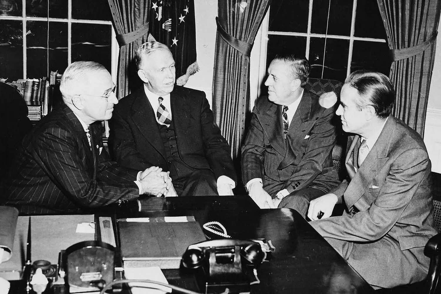 George Marshall and the Cold War: How the "Marshall Plan" Came to Be Photo of U.S. Secretary of State George Marshall with documents related to his European Recovery Program — one of the main instruments of the Cold War