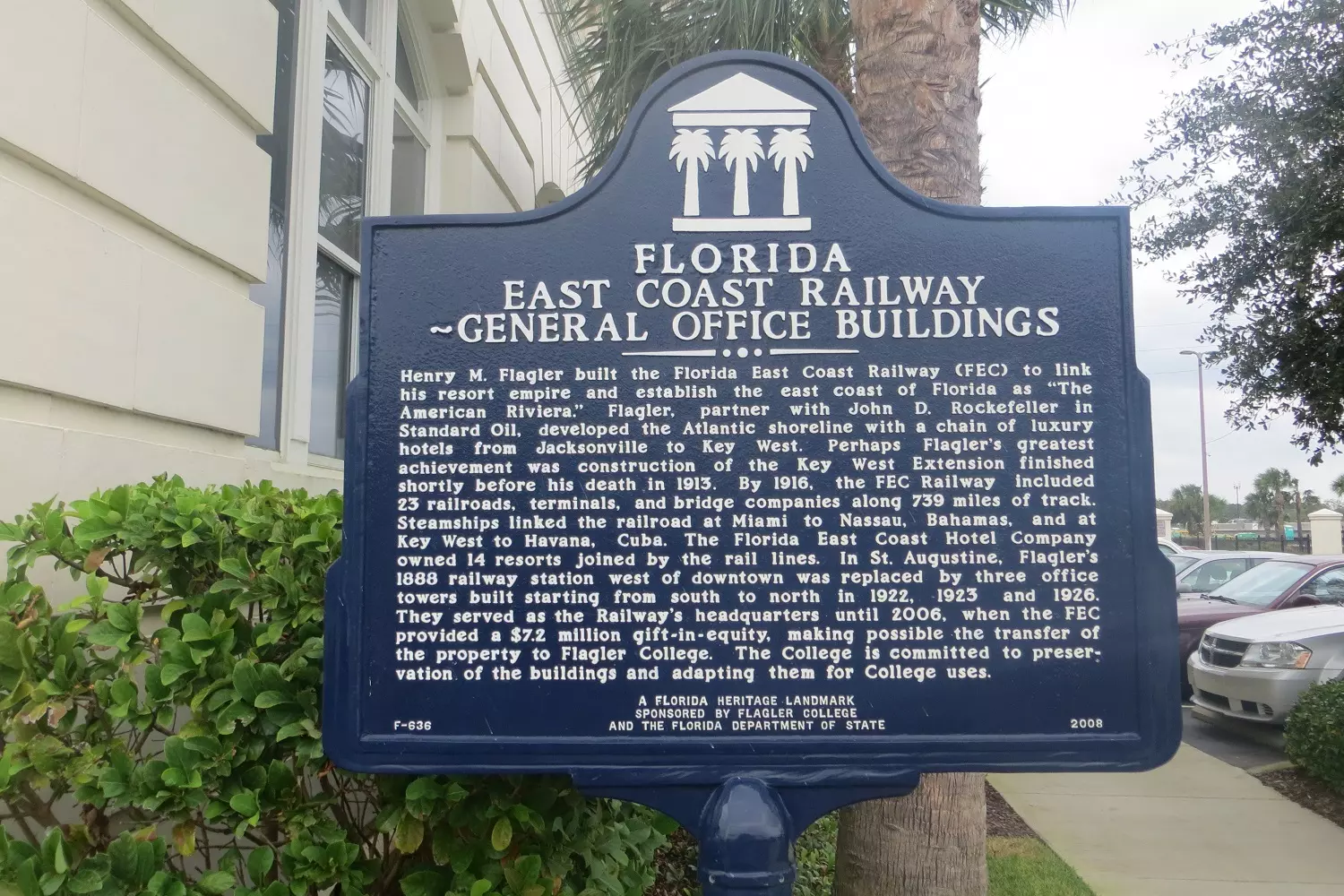 Main building of the FEC Railway Sign at the main building of the FEC Railway