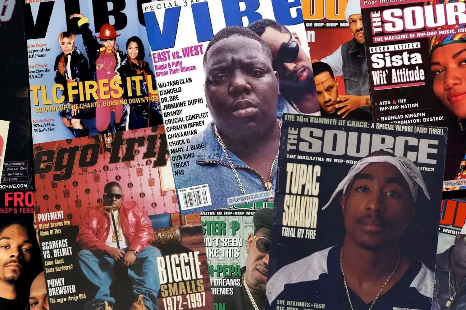 Iconic 90s Hip-Hop Magazine Covers: When Rap Ruled the Press Collage of legendary 90s U.S. hip-hop magazine covers featuring Tupac, Biggie, Snoop Dogg, and Lil' Kim, showcasing the golden era of rap culture and media