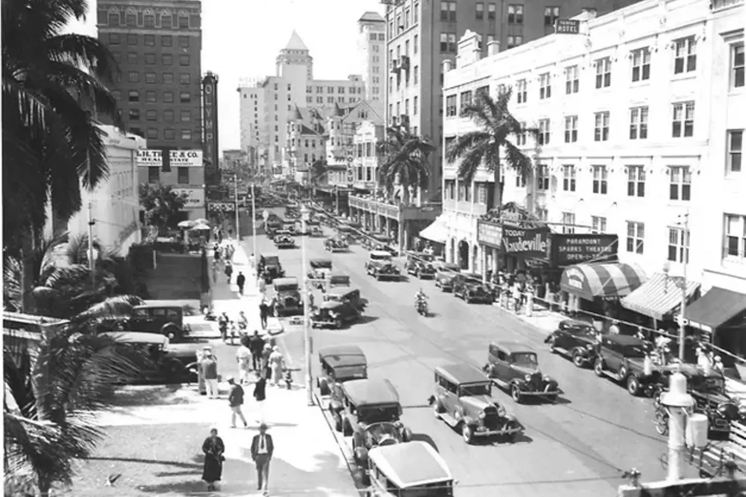 Flagler Street in Miami in the 1930s Historical Photograph of Flagler Street with 1930s Cars