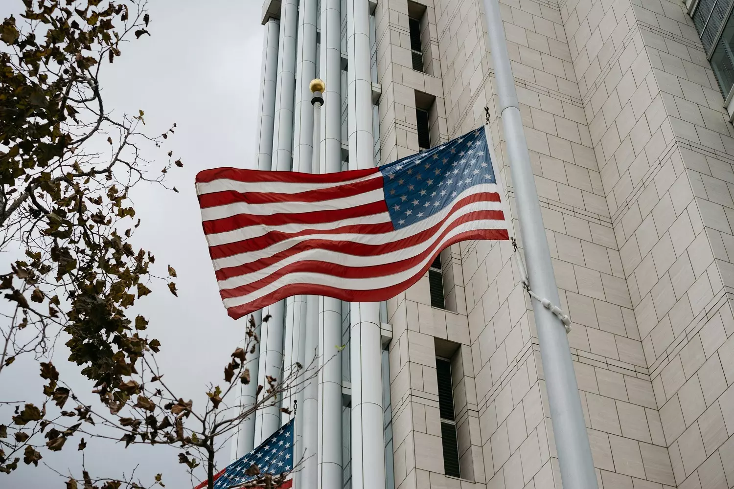 A flag on a government building in the USA A flag on a government building in Anaheim, California