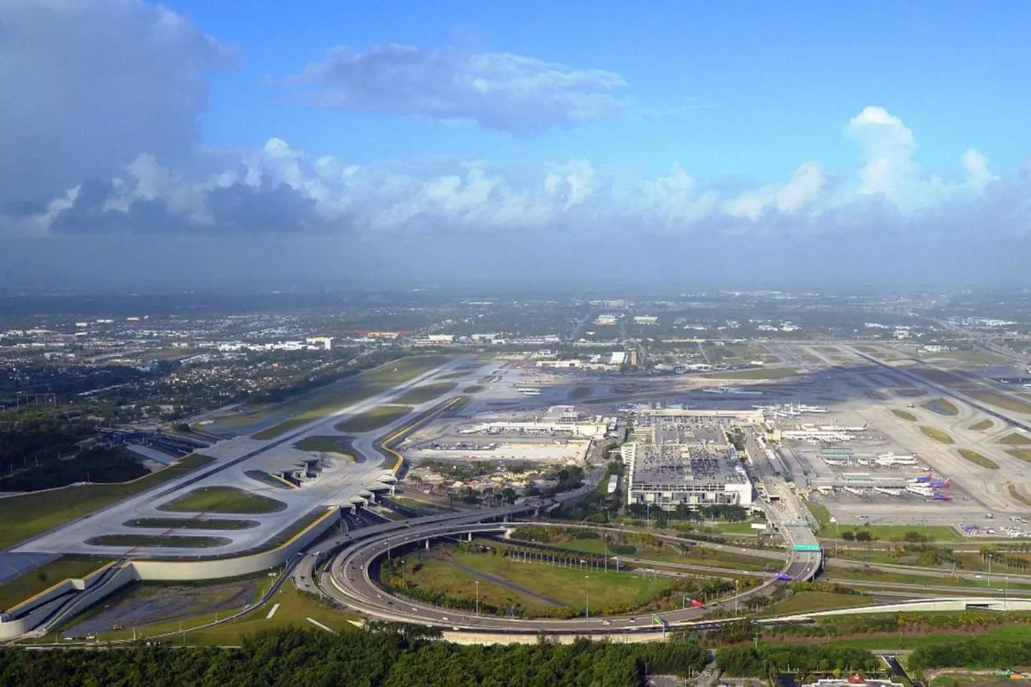 Miami International Airport (MIA) — panoramic aerial view Aerial view of Miami International Airport (MIA) — runways and terminals