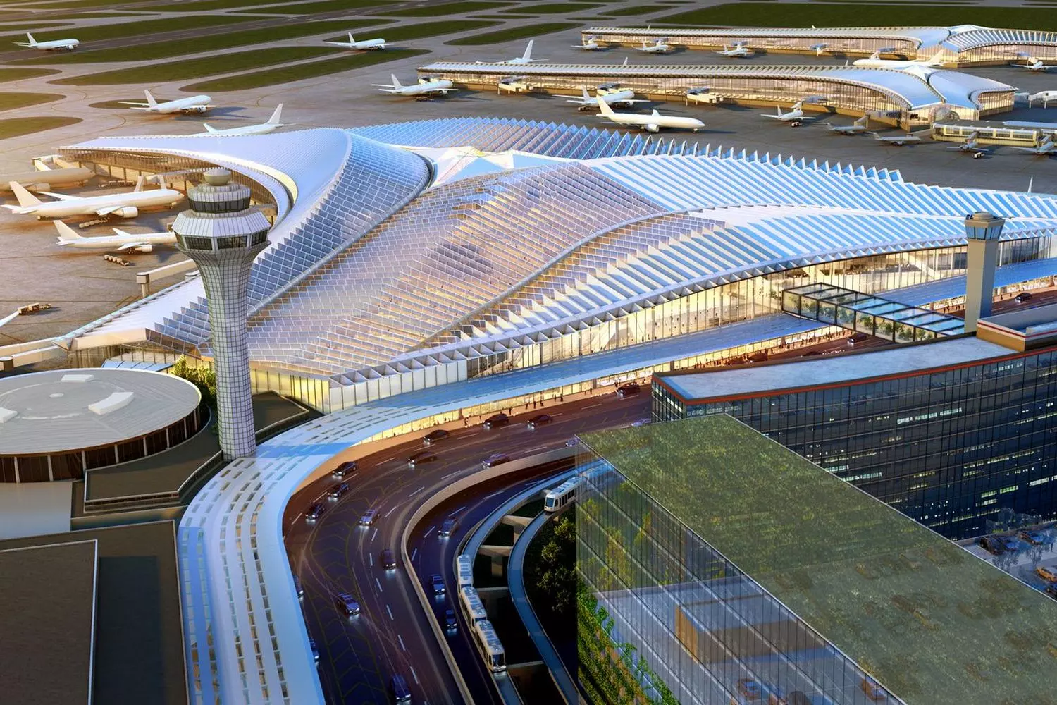 Chicago O'Hare Airport (ORD) — one of the busiest airports in the world Modern terminal design at Chicago's O'Hare International Airport with a wave-like roof