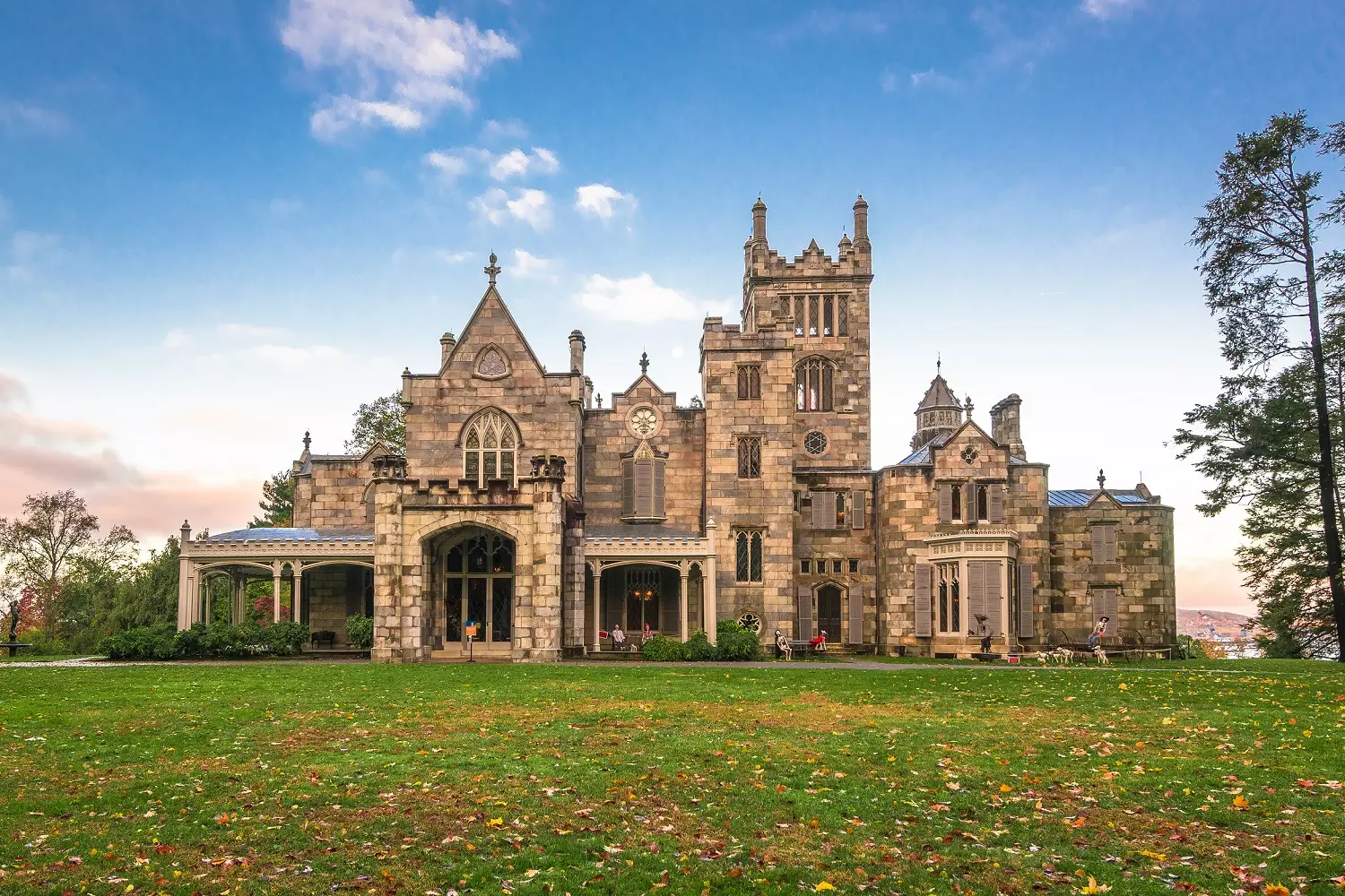 Lyndhurst Castle in New York State Gothic Lyndhurst Castle with stained glass and towers
