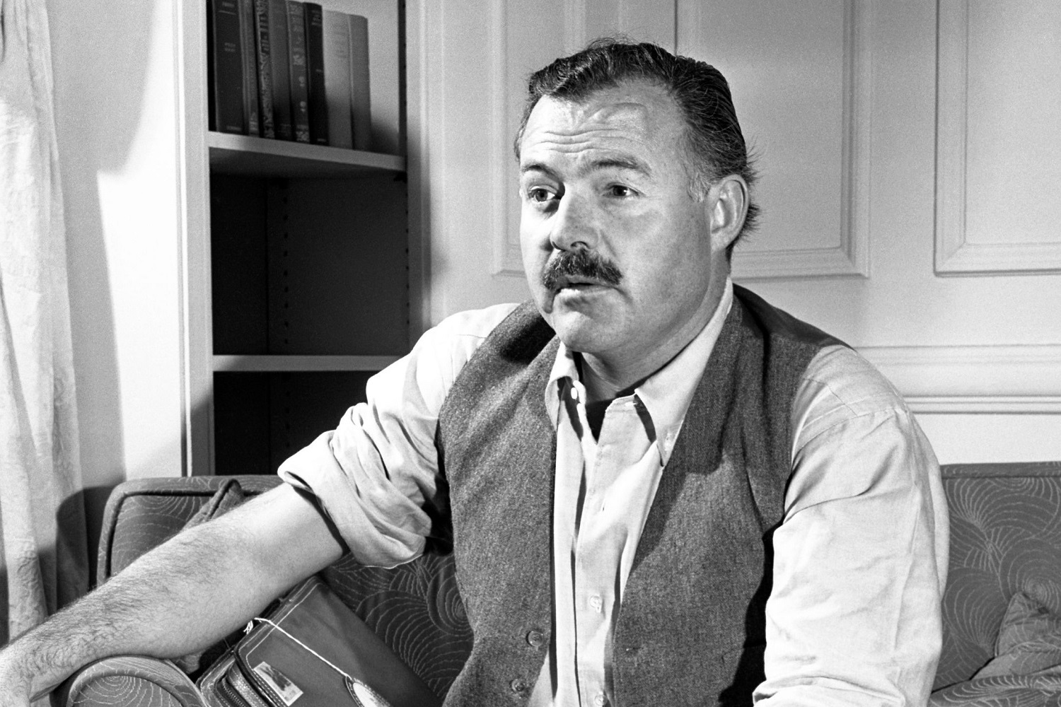 Black and white photo of Ernest Hemingway Black and white photo of Ernest Hemingway