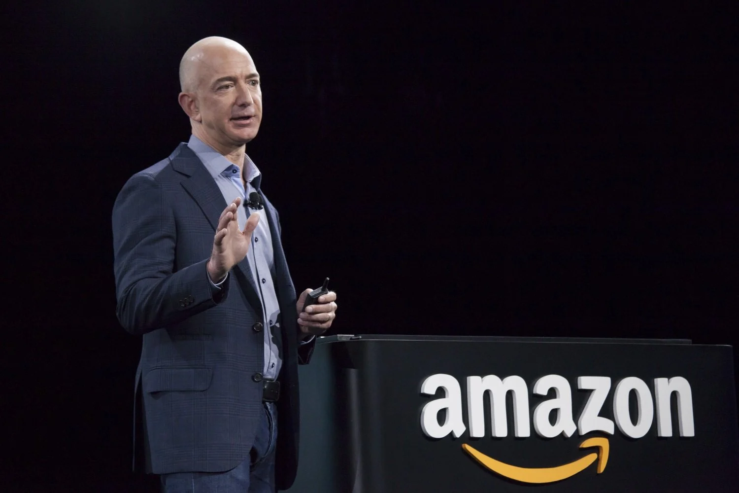 Jeff Bezos at a conference Jeff Bezos speaking at a conference