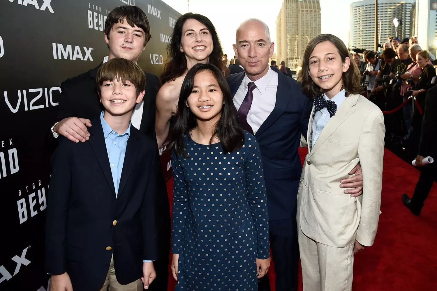 Jeff Bezos with his ex-wife MacKenzie and children Jeff and MacKenzie Bezos with their children at an event