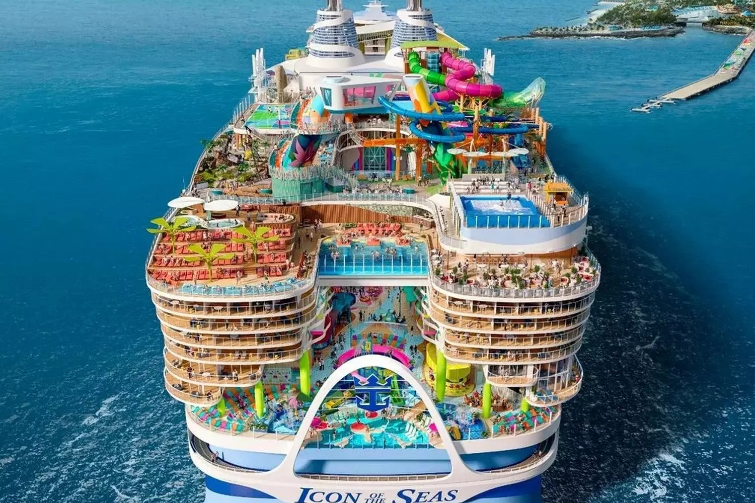 Majestic Cruise Ship from Behind — Sailing Toward New Adventures Rear view of a cruise ship sailing near the coast