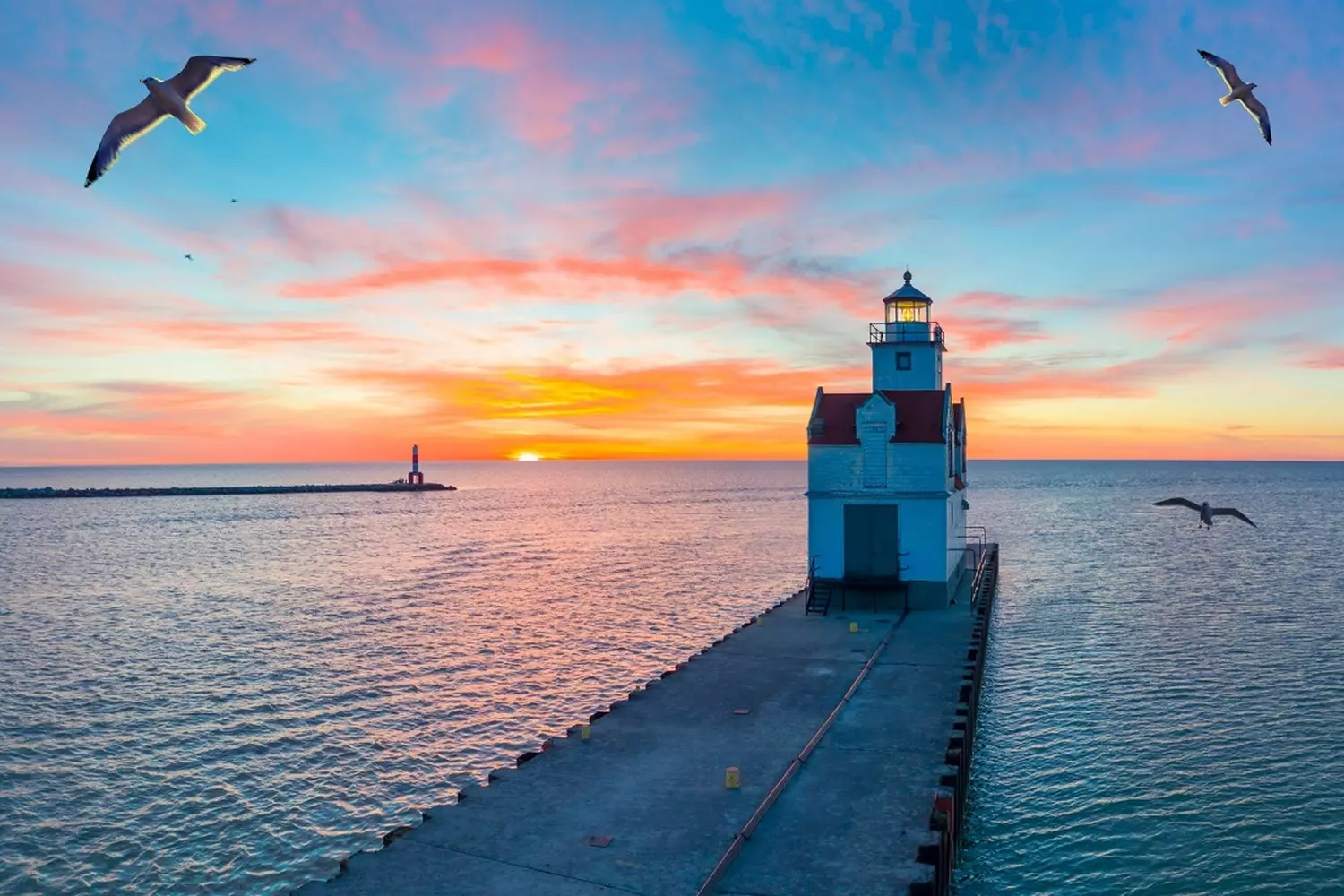 Nature's Masterpiece: The Great Lakes From Above Breathtaking panoramic view of all five Great Lakes showcasing their deep blue colors and massive scale