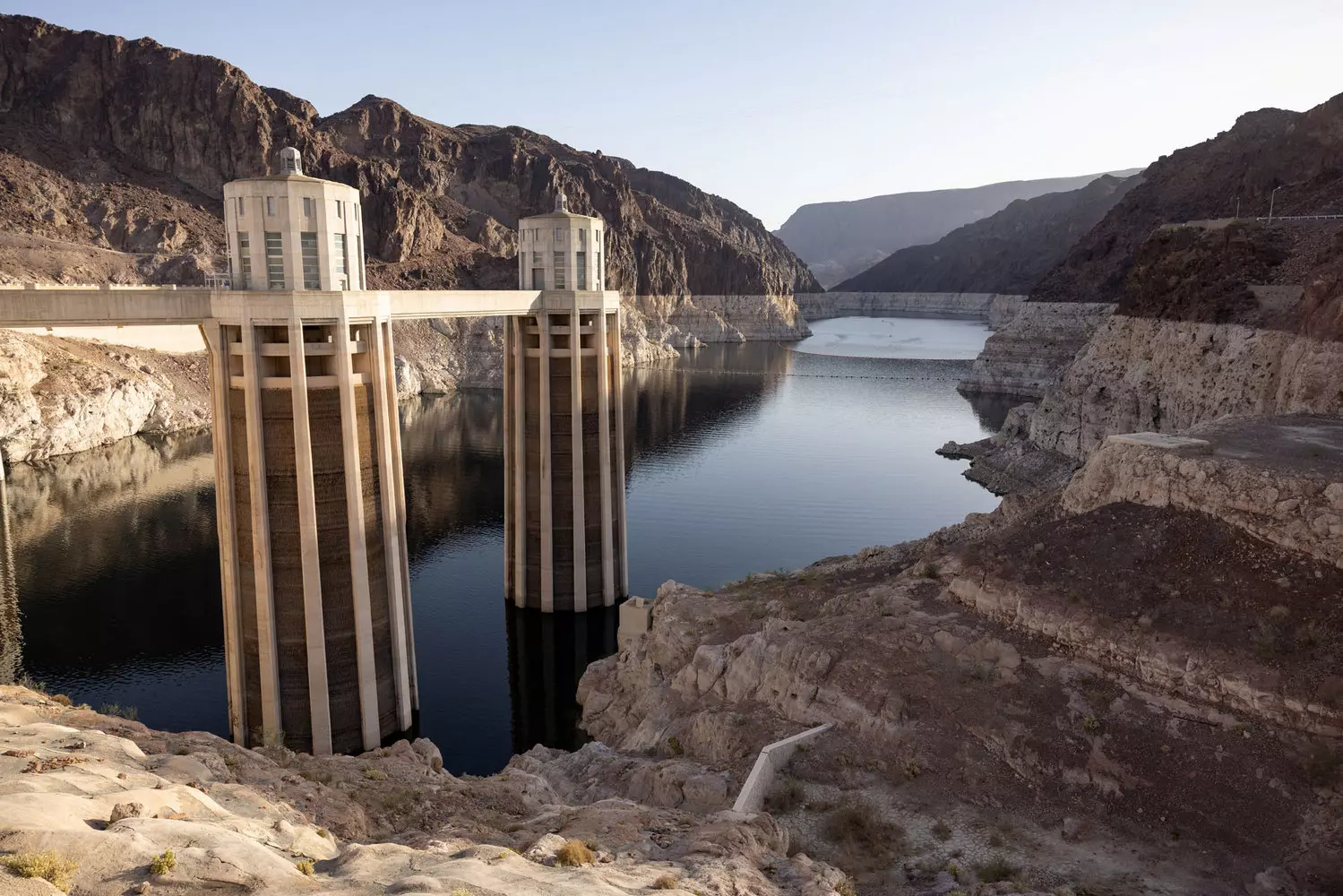 Lake Mead in Nevada — the largest reservoir in the United States Panoramic view of Lake Mead with blue water and surrounding desert hills